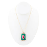 Green Onyx Stacked Red Quartz Golden Pendant Necklace - Barse Jewelry