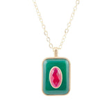 Green Onyx Stacked Red Quartz Golden Pendant Necklace - Barse Jewelry