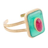 Green Onyx Stacked Red Quartz Golden Cuff Bracelet - Barse Jewelry
