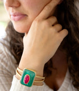 Green Onyx Stacked Red Quartz Golden Cuff Bracelet - Barse Jewelry - Flyclothing LLC