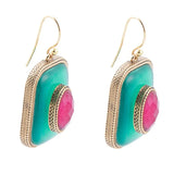 Green Onyx Stacked Red Stone Golden Drop Earrings - Barse Jewelry - Flyclothing LLC