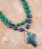 Green Malachite Azurite Cross Statement Golden Necklace - Barse Jewelry