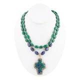 Green Malachite Azurite Cross Statement Golden Necklace - Barse Jewelry