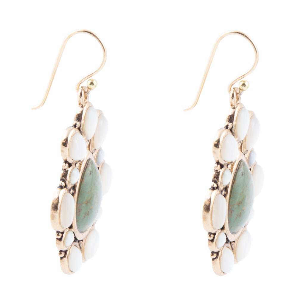 Green Turquoise and White Mother of Pearl Golden Bronze Drop Earrings - Barse Jewelry - Flyclothing LLC