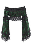 Daisy Corsets Green/Black Lace Smocked Flare Sleeve Peasant Top