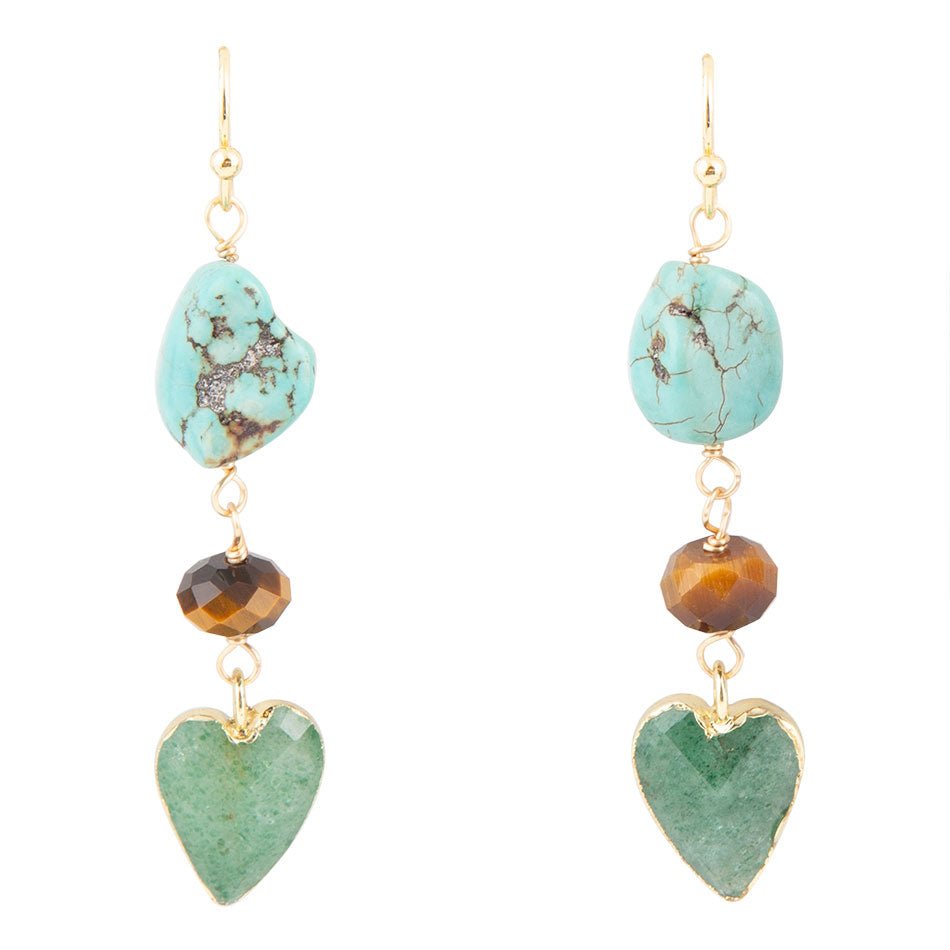Grotto Green Agate Colorful Golden Drop Earrings - Barse Jewelry