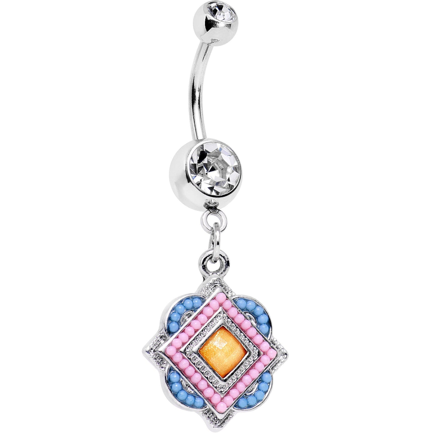 Yellow Gem Pink Baby Blue Orb Easter Sunday Dangle Belly Ring - BodyCandy - Flyclothing LLC