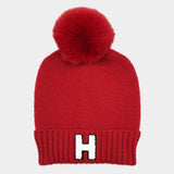 -H- Initial Monogram Faux Fur Pom Pom Knit Beanie Hat - Madeline Love - Flyclothing LLC