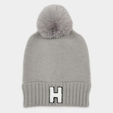 -H- Initial Monogram Faux Fur Pom Pom Knit Beanie Hat - Madeline Love - Flyclothing LLC