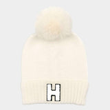 -H- Initial Monogram Faux Fur Pom Pom Knit Beanie Hat - Madeline Love - Flyclothing LLC