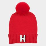 -H- Initial Monogram Faux Fur Pom Pom Knit Beanie Hat - Madeline Love - Flyclothing LLC