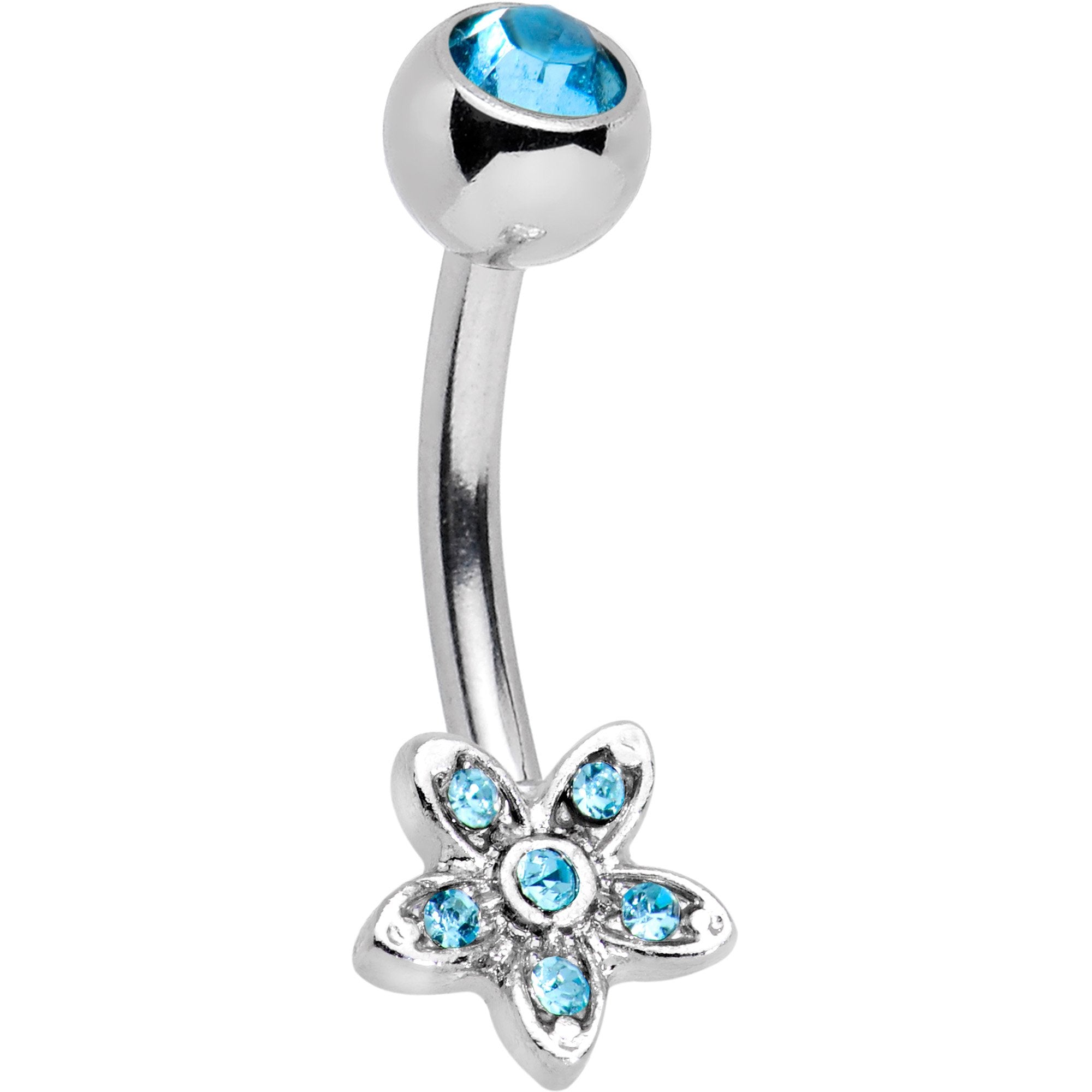 Blue Gem Field of Flowers Dangle Belly Ring - BodyCandy - Flyclothing LLC