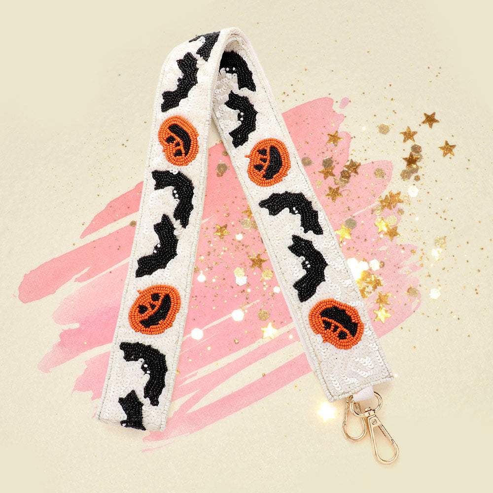 Halloween Bat Pumpkin Seed Beaded Bag Strap - Madeline Love - Flyclothing LLC