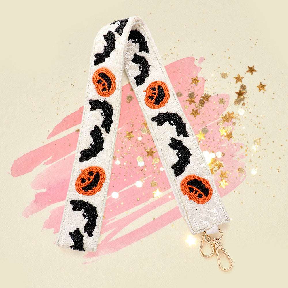 Halloween Bat Pumpkin Seed Beaded Bag Strap - Madeline Love - Flyclothing LLC