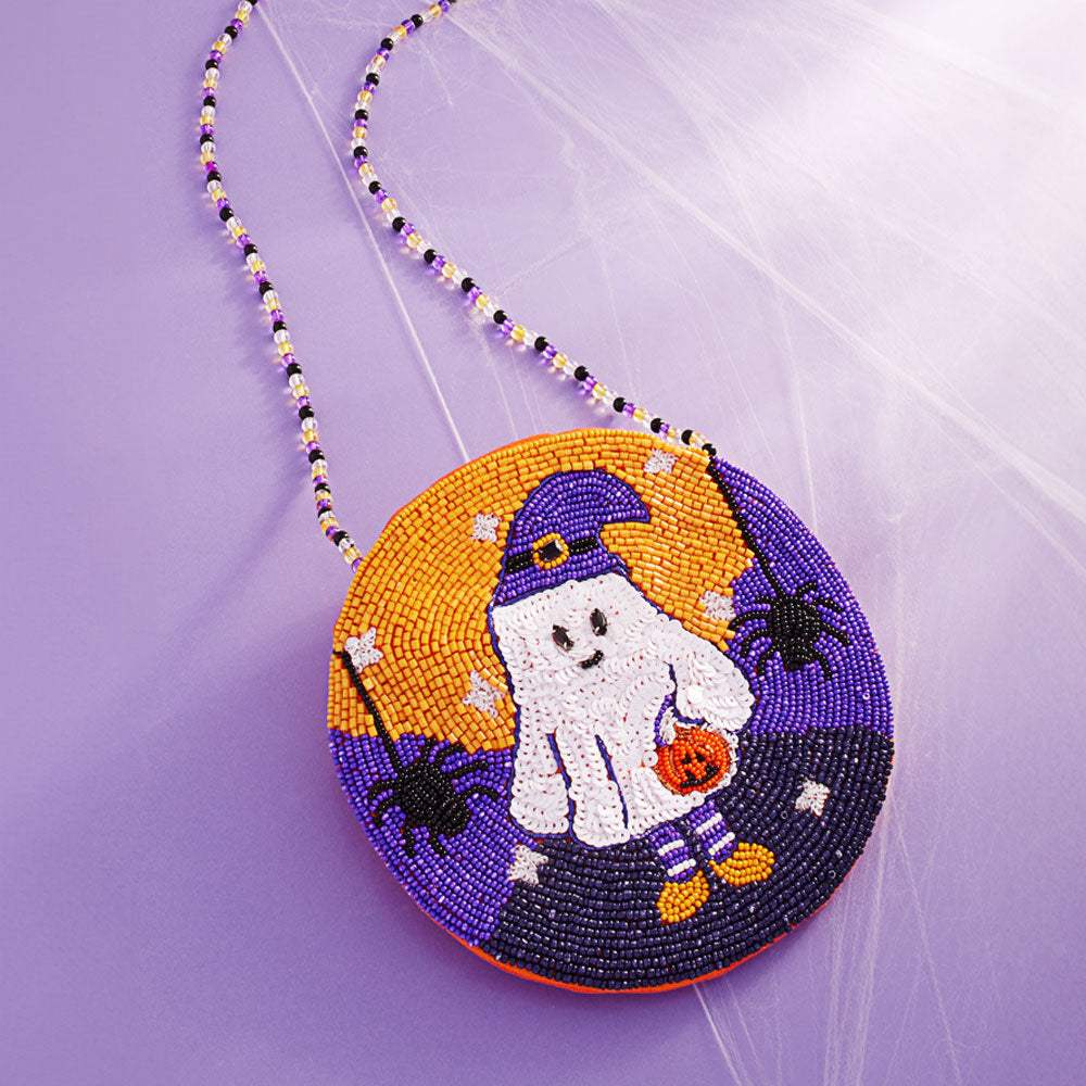 Halloween Ghost Beaded Round Mini Crossbody Bag - Madeline Love - Flyclothing LLC
