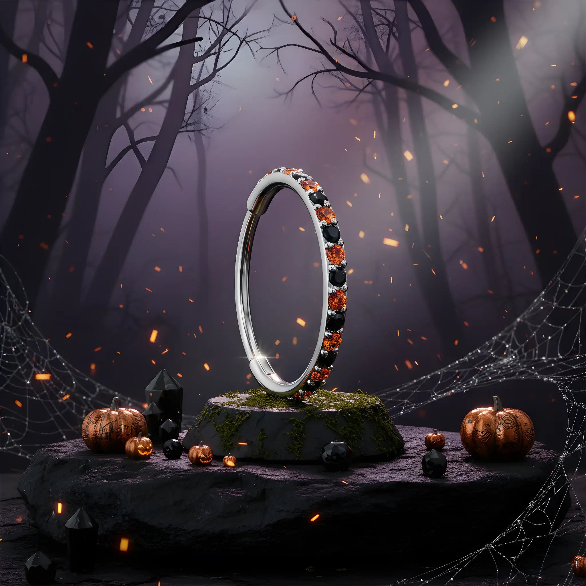 20G Micro Gem Titanium Hinged Nose Hoop - Black Orange Nose Ring - BodyCandy - Flyclothing LLC