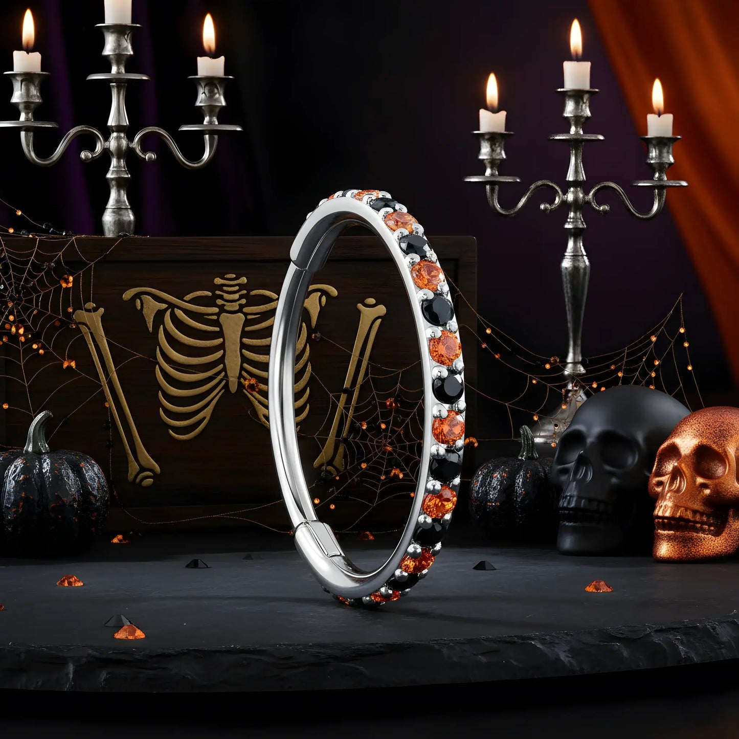 20G Micro Gem Titanium Hinged Nose Hoop - Black Orange Nose Ring - BodyCandy - Flyclothing LLC