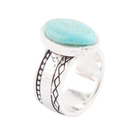 Hammered Big Sterling Silver and Blue Turquoise Ring - Barse Jewelry - Flyclothing LLC
