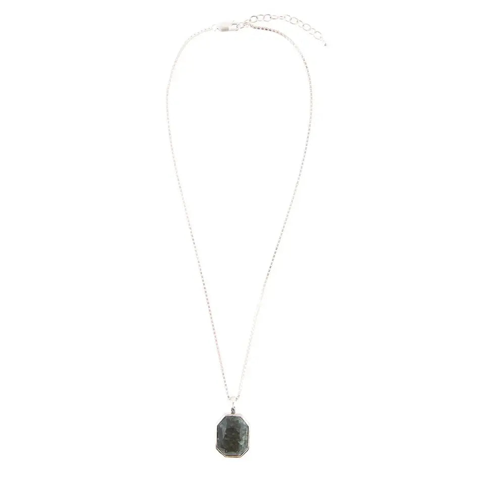 Hammered Green Seraphinite and Sterling Silver Pendant Necklace - Barse Jewelry - Flyclothing LLC