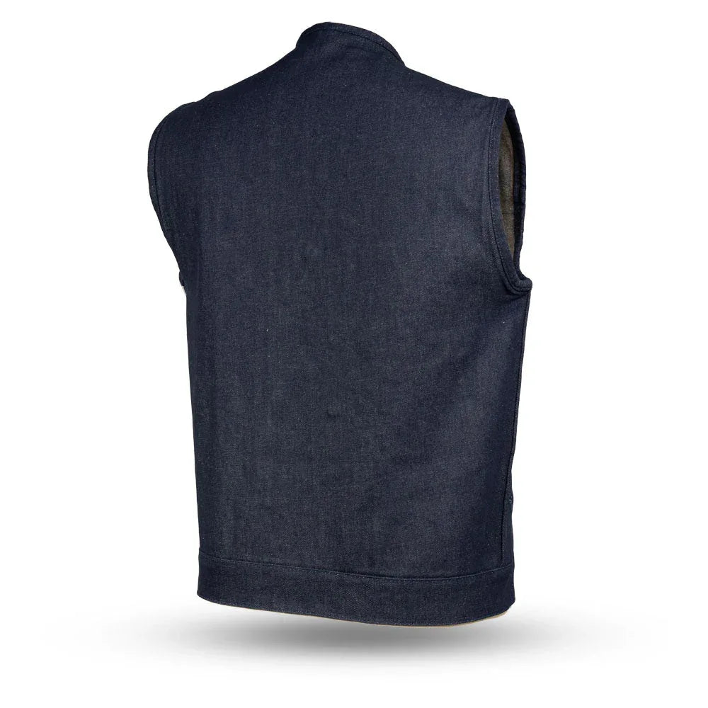 Haywood Men's Motorcycle Denim Vest - Blue - First Manufacturing Company - Flyclothing LLC