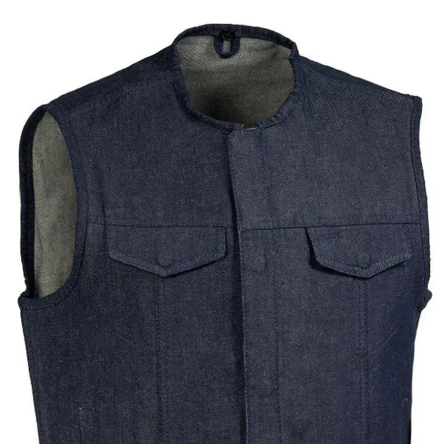Haywood Men's Motorcycle Denim Vest - Blue - First Manufacturing Company - Flyclothing LLC