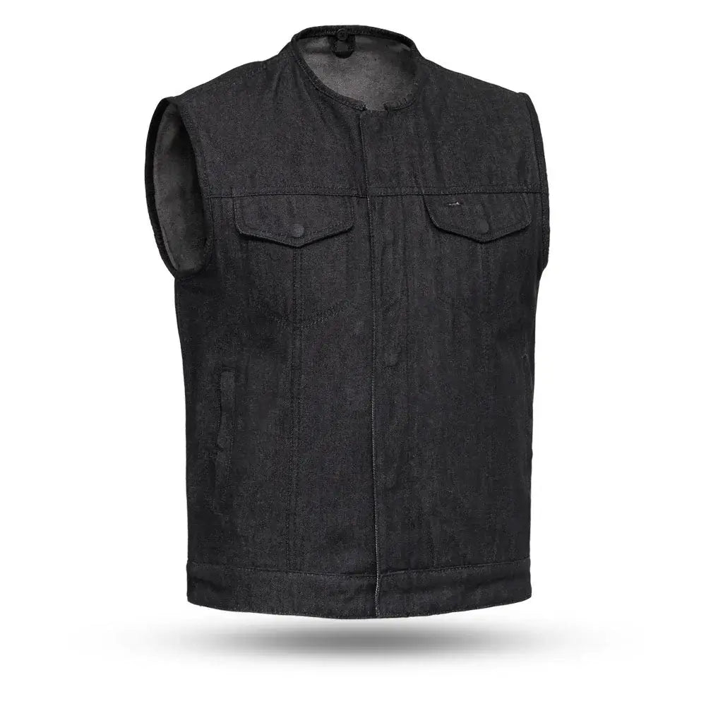 Haywood Men's Motorcycle Denim Vest - Black - First Manufacturing Company - Flyclothing LLC