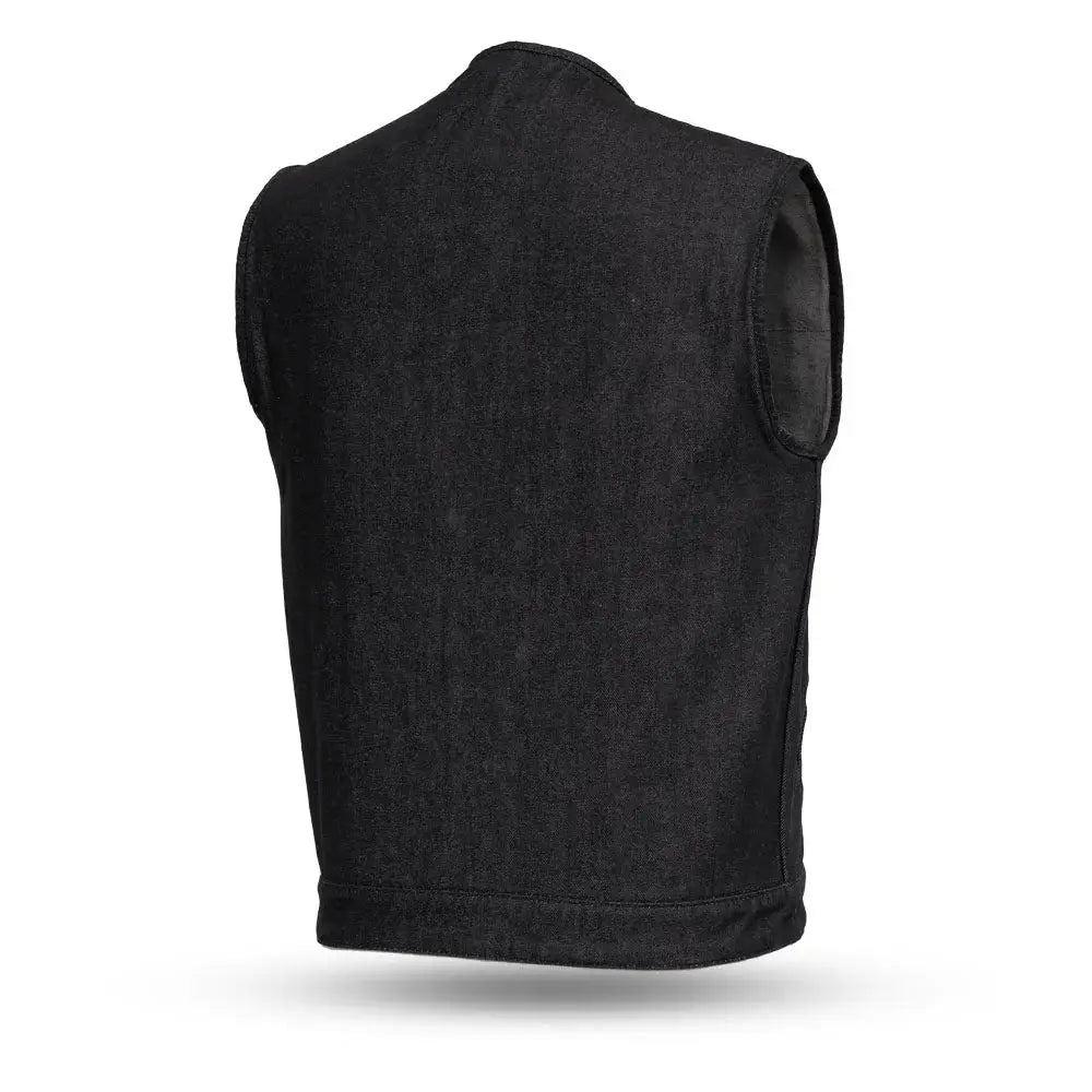 Haywood Men's Motorcycle Denim Vest - Black - First Manufacturing Company - Flyclothing LLC