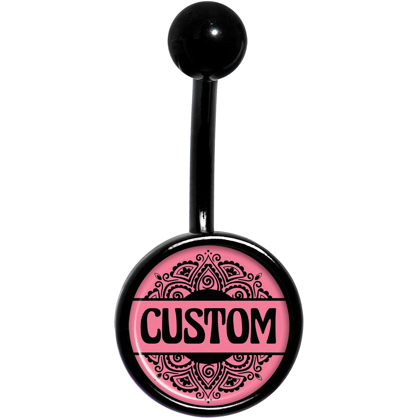 Custom Pink Mandala Personalized Name Black Belly Ring - BodyCandy - Flyclothing LLC