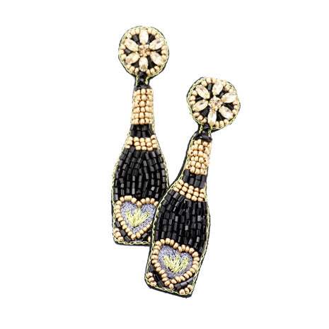 Heart Accented Beaded Champagne Dangle Earrings - Madeline Love - Flyclothing LLC
