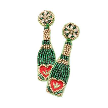 Heart Accented Beaded Champagne Dangle Earrings - Madeline Love - Flyclothing LLC
