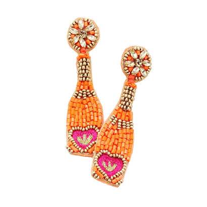 Heart Accented Beaded Champagne Dangle Earrings - Madeline Love - Flyclothing LLC