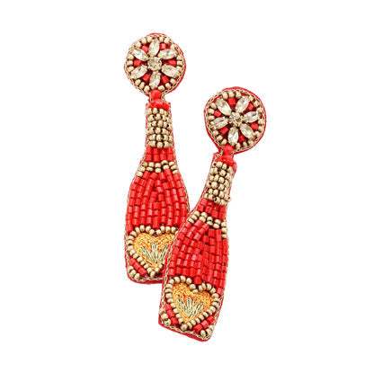 Heart Accented Beaded Champagne Dangle Earrings - Madeline Love - Flyclothing LLC
