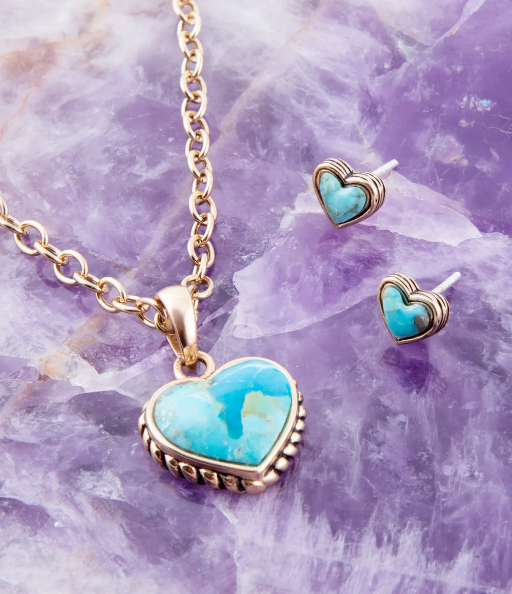 Heart Blue Turquoise Golden Stud Earrings - Barse Jewelry - Flyclothing LLC