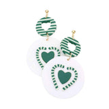 Heart Candy Cane Accented Round Polymer Clay Dangle Earrings - Madeline Love - Flyclothing LLC