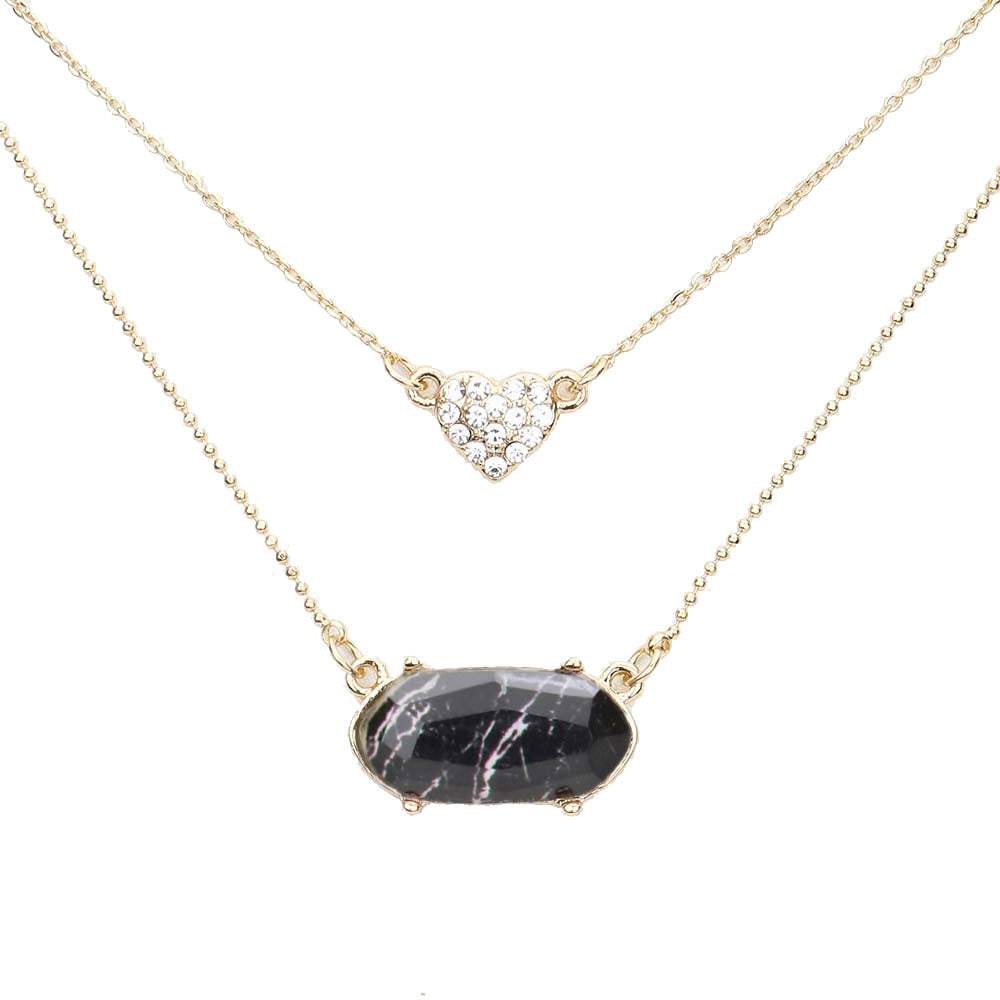 Heart Hexagon Bead Pendant Double Layered Necklace - Madeline Love - Flyclothing LLC