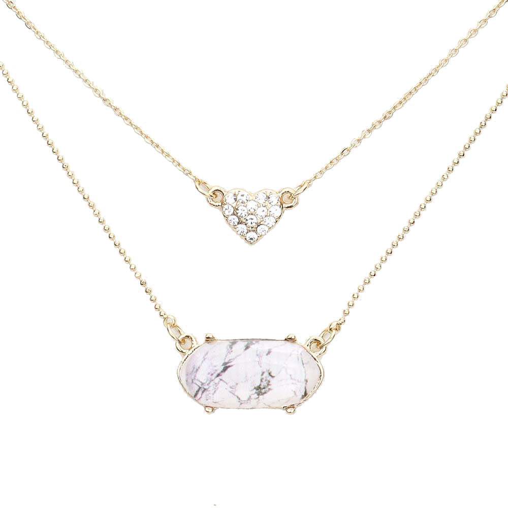 Heart Hexagon Bead Pendant Double Layered Necklace - Madeline Love - Flyclothing LLC