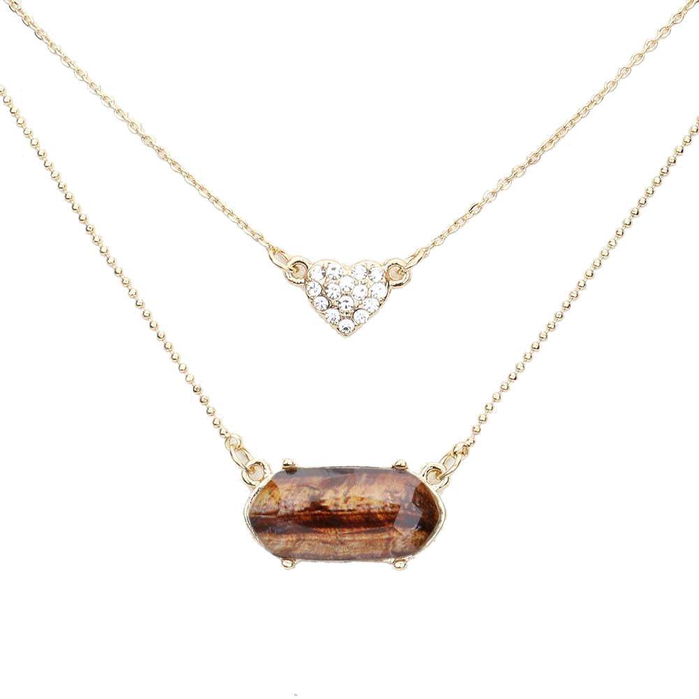 Heart Hexagon Bead Pendant Double Layered Necklace - Madeline Love - Flyclothing LLC