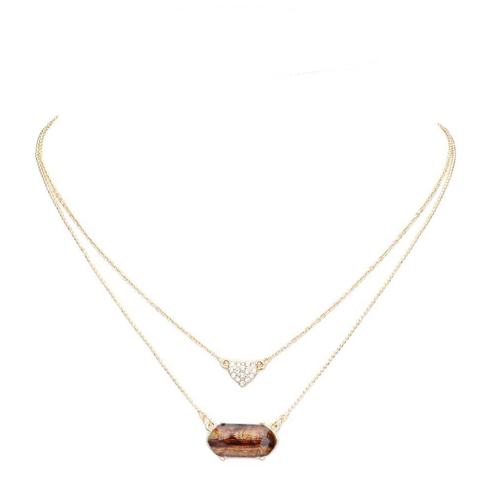 Heart Hexagon Bead Pendant Double Layered Necklace - Madeline Love - Flyclothing LLC