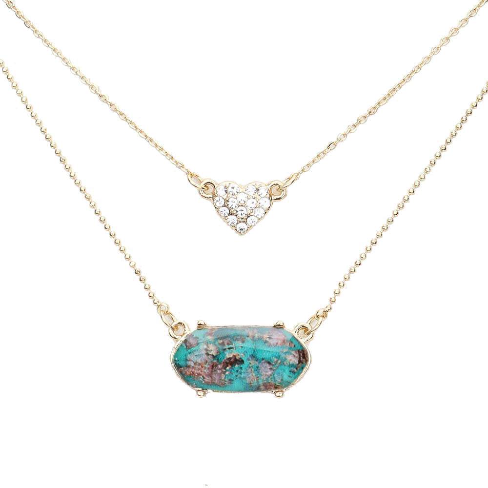 Heart Hexagon Bead Pendant Double Layered Necklace - Madeline Love - Flyclothing LLC