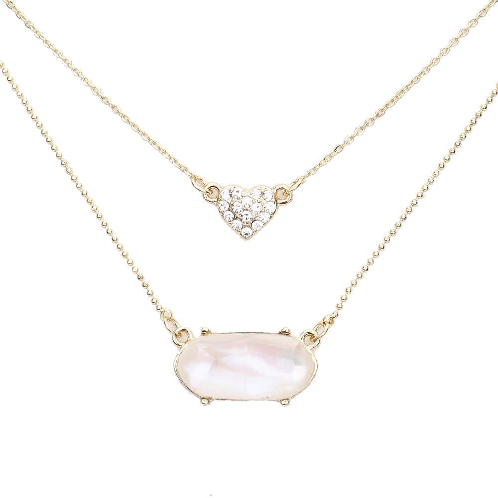 Heart Hexagon Bead Pendant Double Layered Necklace - Madeline Love - Flyclothing LLC
