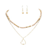 Heart Pendant Wood Natural Stone Double Layered Jewelry Set - Madeline Love - Flyclothing LLC