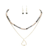 Heart Pendant Wood Natural Stone Double Layered Jewelry Set - Madeline Love - Flyclothing LLC