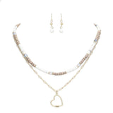 Heart Pendant Wood Natural Stone Double Layered Jewelry Set - Madeline Love - Flyclothing LLC
