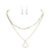 Heart Pendant Wood Natural Stone Double Layered Jewelry Set - Madeline Love - Flyclothing LLC