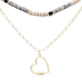 Heart Pendant Wood Natural Stone Double Layered Jewelry Set - Madeline Love - Flyclothing LLC