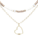 Heart Pendant Wood Natural Stone Double Layered Jewelry Set - Madeline Love - Flyclothing LLC