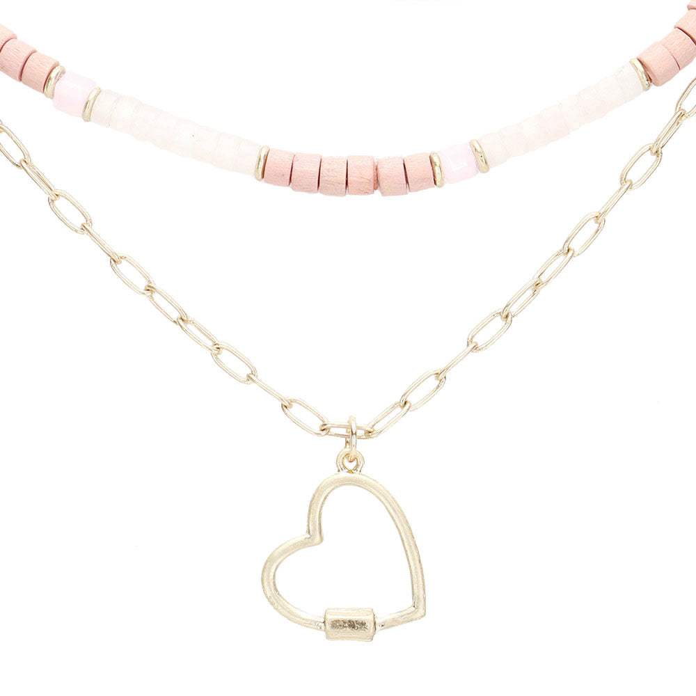 Heart Pendant Wood Natural Stone Double Layered Jewelry Set - Madeline Love - Flyclothing LLC