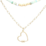 Heart Pendant Wood Natural Stone Double Layered Jewelry Set - Madeline Love - Flyclothing LLC
