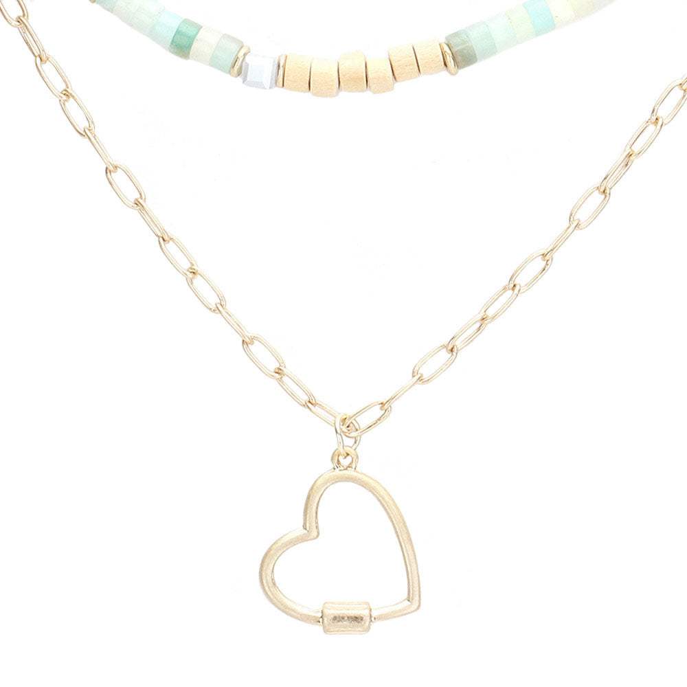 Heart Pendant Wood Natural Stone Double Layered Jewelry Set - Madeline Love - Flyclothing LLC