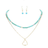 Heart Pendant Wood Natural Stone Double Layered Jewelry Set - Madeline Love - Flyclothing LLC